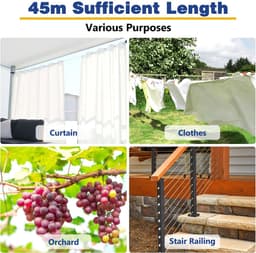SnelShoppen - 45 m Draadkabel Roestvrij Staal 2,5 mm - PVC Staalkabel, Spandraad met Oogjes, Spanslot voor Waslijn, String Light Suspension, Tuin, Fee — thumbnail 5