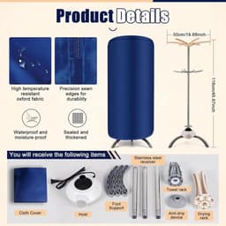 Draagbare Wasdroger - Elektrische Droger Compact - Snel Kleding Drogen - Opvouwbaar Design - 12 kg - Blauw — thumbnail 5