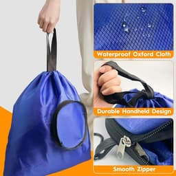 SnelShoppen - 2 stuks opvouwbare waterdichte waszakken met trekkoord, 53x52 cm, draagbare opbergzak voor vuile kleding, ideaal voor kamperen, reizen, — thumbnail 2