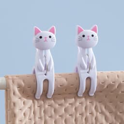 Kledingclips Kattenvorm - Waslijntjes Clips - Kleding Drogen - Windproof Sterke Grip - 7.3 cm - Wit — thumbnail 3