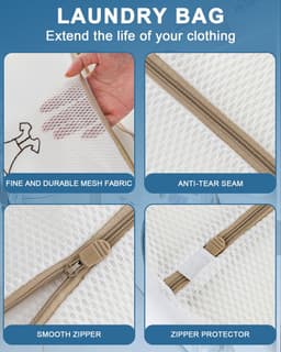 Waszak voor Wasmachine 4 Stuks, Versterkt Wasnet met Rits, Dikker Materiaal en Duurzaam, Herbruikbare Laundry Bag Kleding te Beschermen, Voor Ondergoed, Sokken en Delicate Kleding (2L + 2M) — thumbnail 3