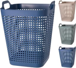 Storage Solutions Wasmand - blauw - 48 liter - 40 x 51 cm - kunststof - wasbox - mand voor wasgoed - badkamer — thumbnail 2