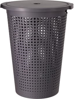 Storage Solutions Wasmand met deksel - donkergrijs - 35 liter - 40 x 52 cm - kunststof - rond - wasbox - mand voor wasgoed — thumbnail 2