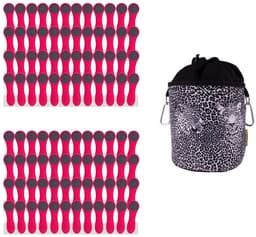 96 wasknijpers roze met roestvrijstalen veren en 1 design BellaCott wasknijperzak van katoen, luipaard — thumbnail 1