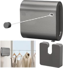 Uittrekbare Waslijn - Wand Wasrek - Kleding Drogen - Dubbele Touwen - 42 Meter - Grijs — thumbnail 1