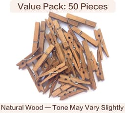 Houten Kledinghangers - Kleine Waslijnklemmen - Knutselen en Decoratie - Natuurlijk Berk Hout - 50 Stuks - Zwart — thumbnail 3