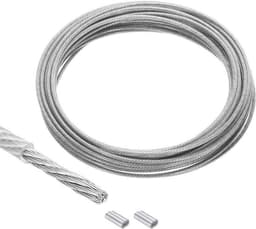 33ft Vinylgecoate Roestvrijstalen Staalkabel voor Wasrek - 2 Aluminium Hulzen - Transparant - 3/32 inch - 10m — thumbnail 1