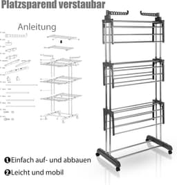 Droogrek Toren - Wasdroger Rek - Kleding Drogen - Ruimtebesparend Ontwerp - 50 x 76 x 170 cm - Grijs — thumbnail 4