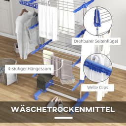 MEUNIQ Droogtoren met wielen 142 x 55 x 172 cm inklapbare wasdroger met verstelbare zijstang van roestvrij staal voor binnen Blauw — thumbnail 5
