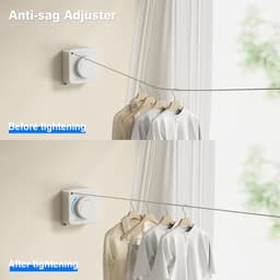 Wanddroger Intrekbare Waslijn Voor Binnen En Buiten, Uitschuifbaar Zware Roestvrijstalen Lijn, Wandmontage Niet-doorhangend, Waslijn Voor Badkamer, Balkon Waslijn 4.6m (Wit) — thumbnail 3