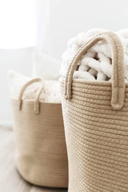 SnelShoppen - XXL Honey Katoenen Opbergmand - Handgeweven Decoratieve Mand voor Dekens en Was - 50x33cm - Multi-Tone - Ideaal voor Kinderen en Speelgo — thumbnail 2