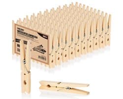 SnelShoppen - 100 x XXL Houten Wasknijpers - Duurzame Berken Houten Klemmen - Onbehandelde Kledingknijpers voor Hangende Was - 10 cm - Ideaal voor Cam