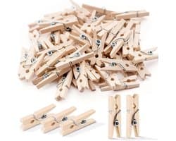 SnelShoppen - 100 Mini Houten Klemmen 25 mm, Mini Wasknijpers, Duurzaam Hout, Ideaal voor Fotowanden, DIY Projecten, Kleine Klemmetjes, Natuurlijke De