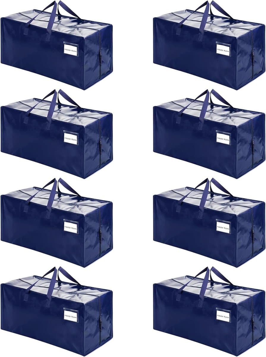 SnelShoppen - 8 Pack Verhuis Tassen Extra Groot Heavy-Duty Met Rugtasriemen, Sterke Handgrepen & Ritsen, Kledingopslag, Verpakkings- en Waszakken, Her — afbeelding 1