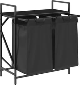 Wasmand – Laundry Basket – Wasbox – Wascontainer – Wasrek – 2 Compartimenten – Stevig Stalen Frame met Houtlook Opbergrek — thumbnail 5