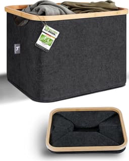 SnelShoppen - HENNEZ Wasmand 40L | Vouwbare Opbergmand | Dark Grey Vilt | Wascontainer | Organizer voor Huishouden, Camping en Keuken — thumbnail 1