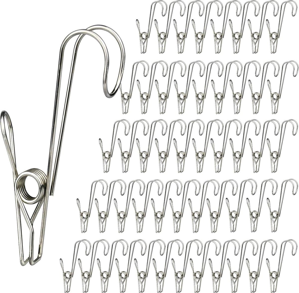 Wasknijpers, multifunctionele metalen klemmen, stormklemmen, wasgoed, sokkenklemmen voor foto's, handdoekklemmen, wasknijpers, roestvrij staal, 50 stuks — afbeelding 1