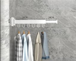Wanddroogrek Inklapbaar 6 Haken - Droogrek Muur Wandmontage Ophangbaar - Clothes Rack Uitschuifbaar + Montage Kit - Wit — thumbnail 1