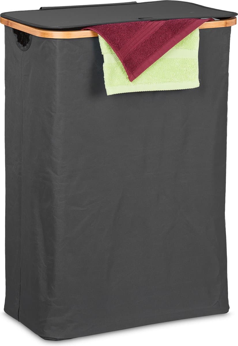 wasbox met deksel - 105 l - bamboe - polyester - opvouwbaar - badkamer — afbeelding 1