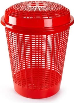 Plasticforte Wasmand met deksel - 50 liter - rood - rond - D45 x H57 cm - opbergmand — thumbnail 1