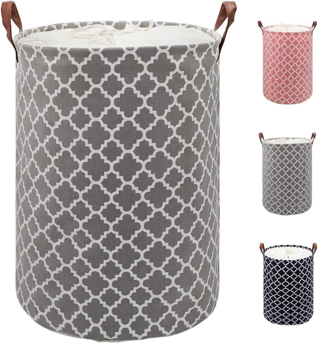 Grote wasmand, 80 liter, verdikte wasmand met stevig leren handvat, opvouwbare opbergmand met trekkoord, vrijstaande wasmand voor slaapkamer, badkamer (grijs, XL) — afbeelding 1