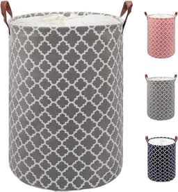 Grote wasmand, 80 liter, verdikte wasmand met stevig leren handvat, opvouwbare opbergmand met trekkoord, vrijstaande wasmand voor slaapkamer, badkamer (grijs, XL) — thumbnail 1