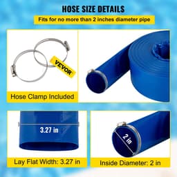 VEVOR Afvoerslang, 51mmx32m, Platte Slang van PVC-stof, Zware Terugspoelafvoerslang met Klemmen, Weerbestendig en Barstbestendig, Ideaal voor Zwembad en Wateroverdracht, Blauw — thumbnail 5