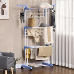 Gran Vida® - Droogrek - Ruimtebesparend - Stabiele Constructie - Veelzijdig - Handig Met Wielen - Blauw/Wit — thumbnail 4