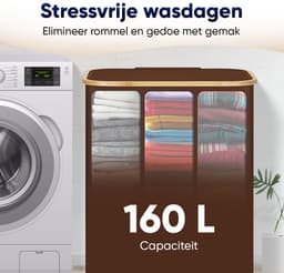 DARI. - Wasmand 3 vakken - Wassorteerder - 160L - met 3 uitneembare zakken - wasmand - bruin - knopen — thumbnail 5