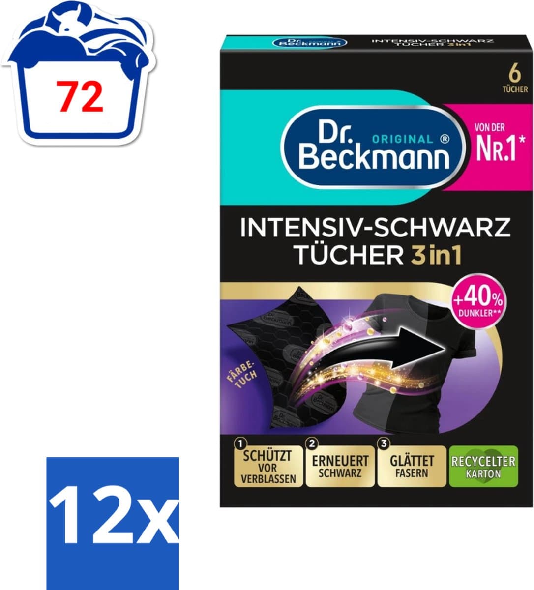 Dr. Beckmann - Kleurverzorging - Intensive Black 2 in 1 - Donkere Was - 6 Doekjes - Voordeelverpakking - 12 stuks — afbeelding 1