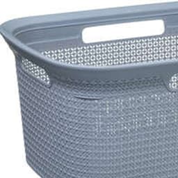 Wasmand van rotan gevlochten - 2x - grijs - kunststof - 45 liter - 59 x 41 x 27 cm — thumbnail 4
