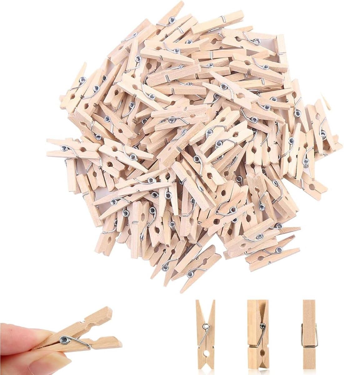 100 Mini Houten Wasknijpers 30mm - Decoratieve Klemmetjes voor Fotowand en Knutselen — afbeelding 1
