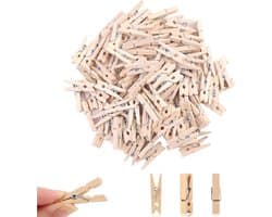 100 Mini Houten Wasknijpers 30mm - Decoratieve Klemmetjes voor Fotowand en Knutselen