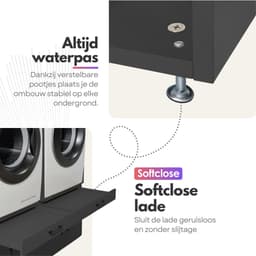 Wasmachinekast Dubbel 134x145x67cm | Ruimtebesparend & Super Stevig | Met Uitschuiflade | Voor Wasmachine en Droger | Antraciet — thumbnail 3