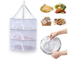 Drielaagse opvouwbare wasmand met ritsnet, opvouwbaar droognet voor kleding, droogrek voor kleding