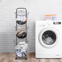 Grote Wasmand op Wielen met 3 Verwijderbare Sorteerbakken - Slimme Waswagen voor Slaapkamer en Badkamer — thumbnail 2