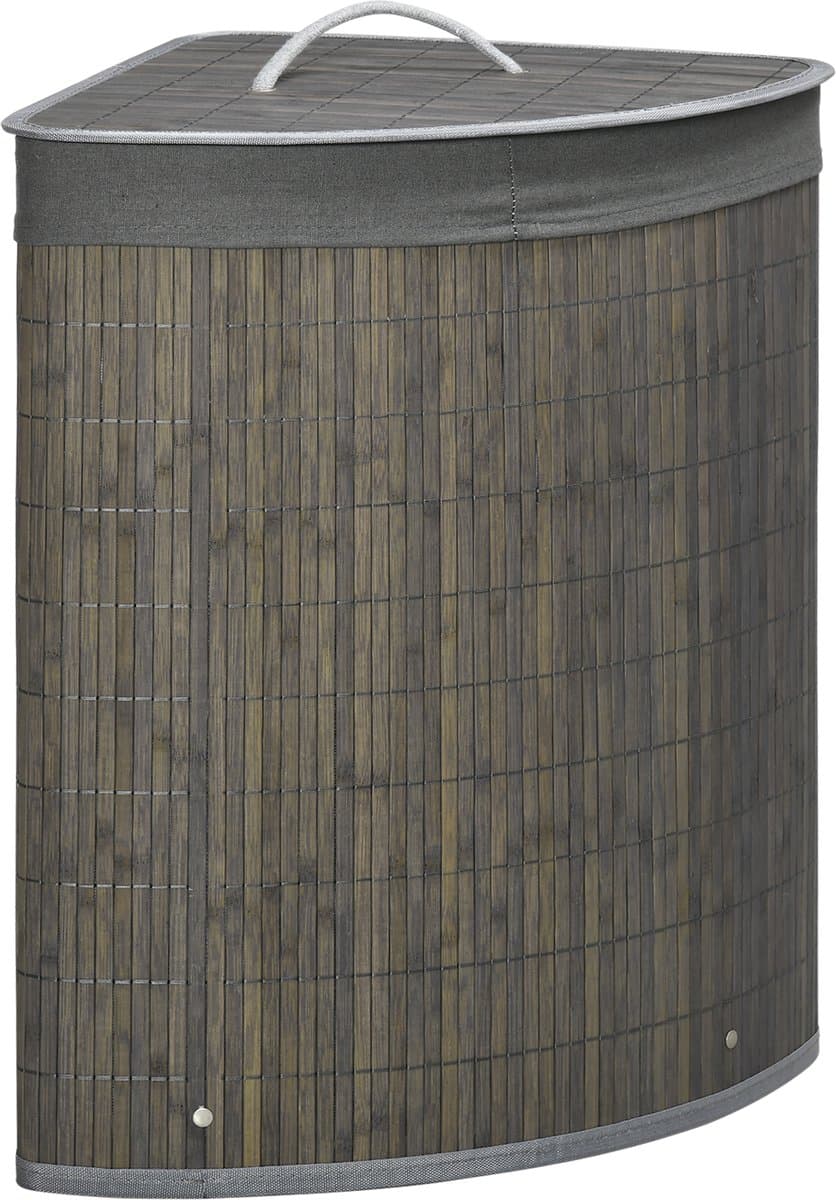 Clruro Waskorf - 38 x 38 x 57 cm - Hoek Waskorf met Deksel - 55L - Verwijderbare Waszak - Bambus - Grijs — afbeelding 1