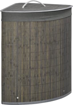Clruro Waskorf - 38 x 38 x 57 cm - Hoek Waskorf met Deksel - 55L - Verwijderbare Waszak - Bambus - Grijs — thumbnail 1