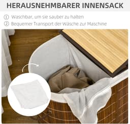 4goodz 100 L Wasmand Bamboe met Deksel 2 Secties / Uitneembare Waszak — thumbnail 5