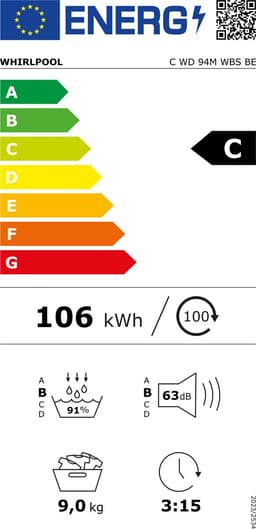 9 kg, C, 106 kWh/a, 63 dB, display LCD, 700W, Wit — thumbnail 2
