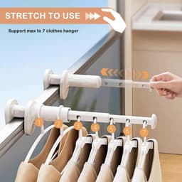 Reiskledingrek - Intrekbare paalhanger - droogrek - droogrek inklapbaar - droogrek hangend - Draagbare opvouwbare hanger - Studentenhuisvestingshanger - Bagagehanger - Autohanger - ABS - Wit — thumbnail 4