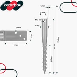 KOTARBAU® Paalhouder met Punt - Paalhouder om in de Grond te Slaan 735 mm 2 stuks - Paalhouder voor Schutting - 63x60 mm - Verzinkt Staal - Zilver — thumbnail 3