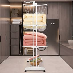 Droogrek-Wasrek-Kledingdroogrek met3 Niveaus-Uitschuifbare Wasdroogrek met Verstelbare Hoogte (75-142,5 cm)-Vrijstaand Zwaar Metaal Frame-Met wielen-(Zwart + Licht Wit) — thumbnail 4