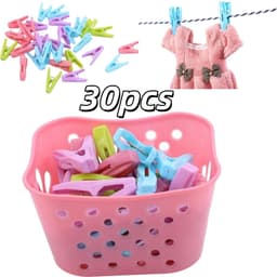 1 roze mand + 30 kleine clips - met opbergmand - kledingdroogclip ondergoed sokken wasknijpers - 13*11*7.5cm - geschikt voor thuisgebruik bij het drogen van kleding - roze — thumbnail 1