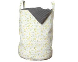 ABAKUHAUS Bloemen-waszak, narcis- en stippenpatroon, wasmand met draaggrepen, trekkoordsluiting, voor wasserettes, 33 cm breed x 49 cm hoog, pastelgeel/lichtgroen