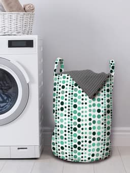 ABAKUHAUS Moderne waszak, geometrische cirkelpunten, wasmand met handvatten, trekkoordsluiting voor wasserettes, 33 cm breed x 49 cm hoog, jagersgroen turkoois — thumbnail 2