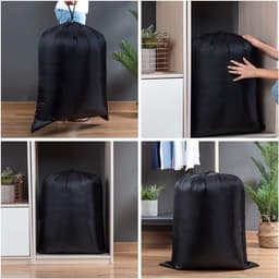 Famanu - Multifunctionele extra grote waszak met trekkoord, ideaal voor opslag en reizen, zwart, 109×139 cm — thumbnail 2
