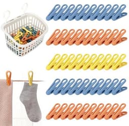 50 stuks kleurrijke wasknijpers met mand - antislip, zonder afdruk, ideaal voor kledingdroging — thumbnail 1