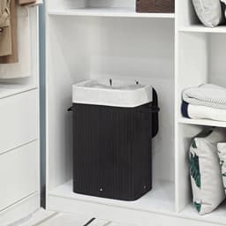 Wasmand 40 x 30 x 60 cm Zwart Vuile wasmand met handgrepen deksel en uitneembare voering Opvouwbaar en ruimtebesparend Maximaal draagvermogen 20 kg Stevige en duurzame constructie — thumbnail 3