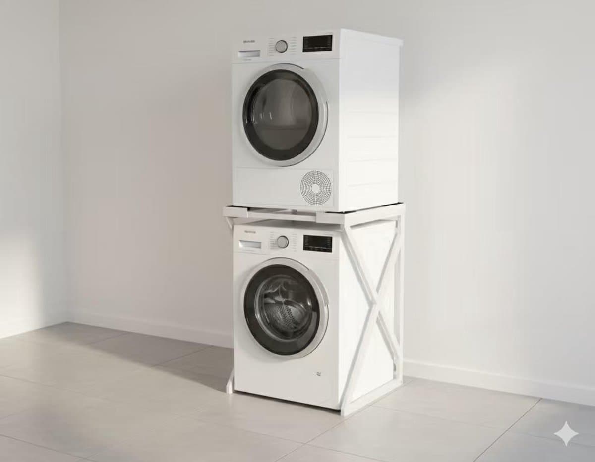 Wasmachine Kast - Wasmachine Verhoger- Metaal - Wit - Universeel Wasmachine en Droger Kast - Wasmachine Ombouw - Wasmachinerek - Wasmachine Sokkel- Robuust - Stabiel - Stevig - Anti Vibratie — afbeelding 1